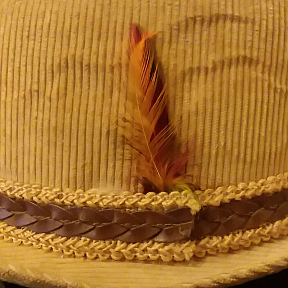 Vintage Stetson Tan Corduroy Fedora with Feathers - Picture 2 of 8